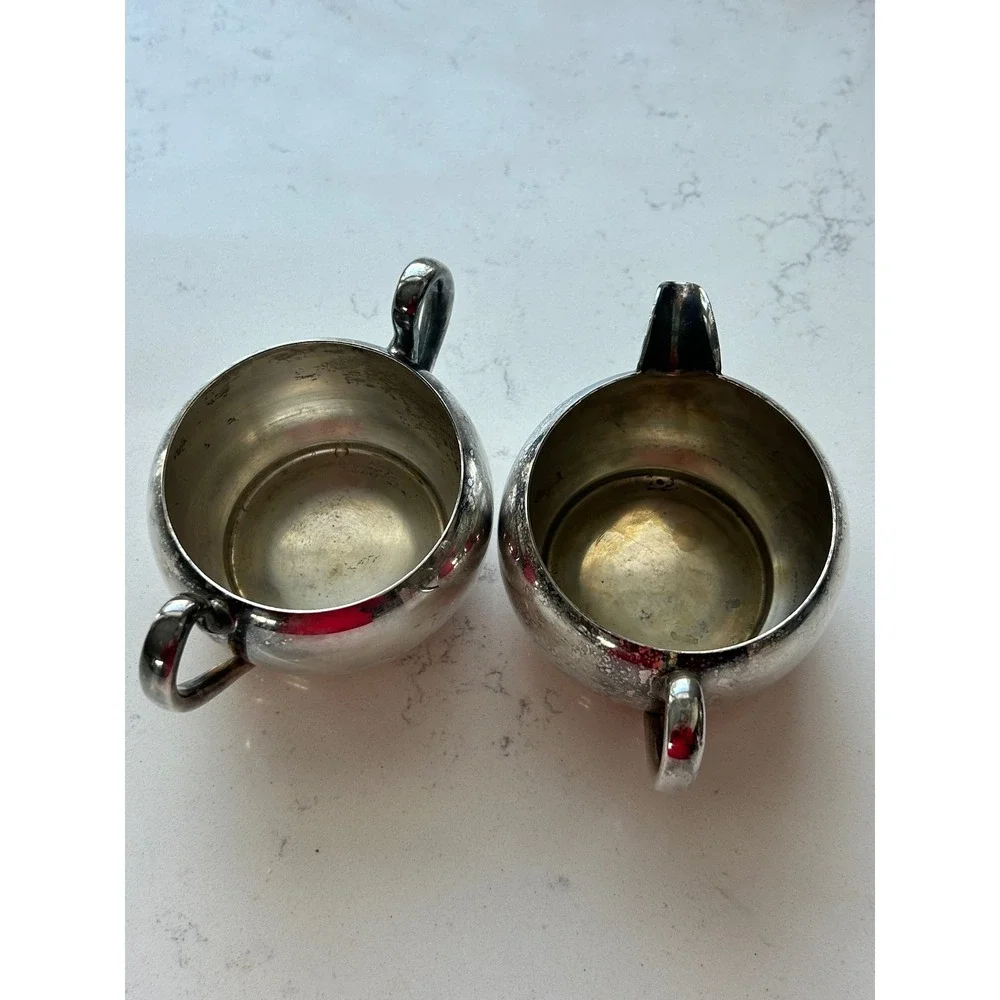 Vintage Silver‎ on Copper Sugar Bowl and Creamer Set Academy